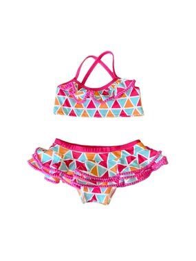 MASALA BABY Ruffle Skirted Swimsuit Girls 4T Mosaic Bikini Set 2 Piece Geometric